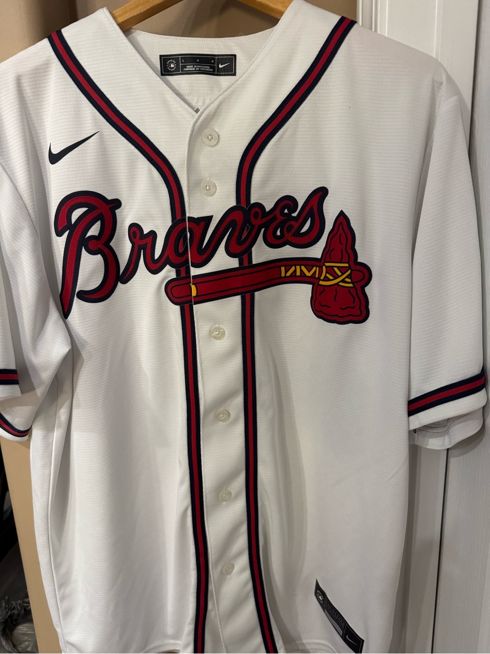 Nike Atlanta Braves White Baseball Jersey - Red & Navy Accents (CL-4)